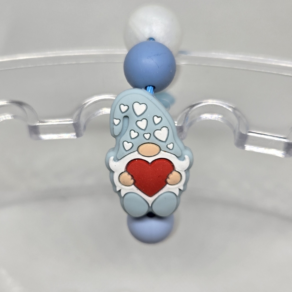 NWT Handcrafted Blue and White Gnome with Heart Beaded Tumbler Cup Charm